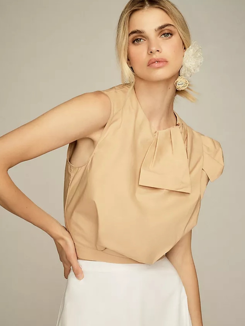 SIZE 10 NWOT ANTHROPOLOGIE MAEVE POPLIN BOW CROP TOP SLEEVELESS